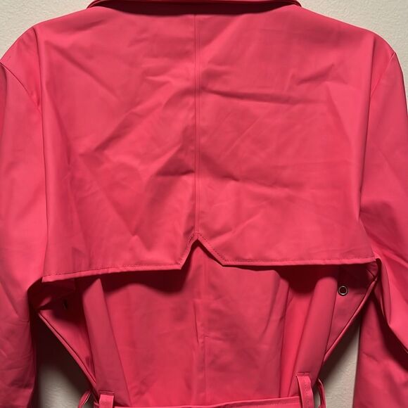 RAINS Vibrant Pink Waterproof Belted Trench Coat, Size S/M - Picture 12 of 15